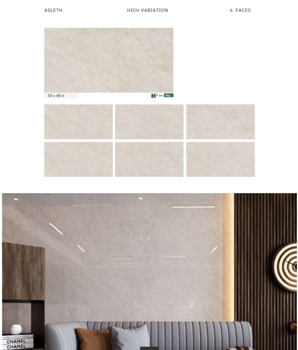Asleth porcelain tile — 24×48 in, high variation, 6 faces