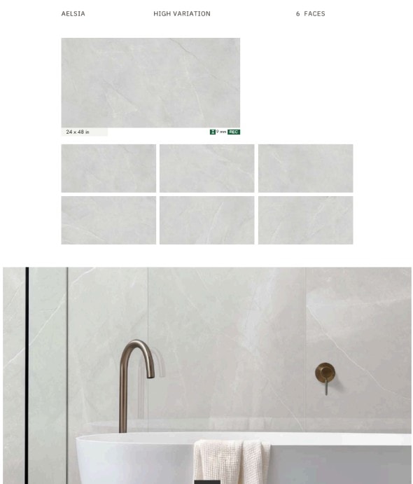 Pure White porcelain tile — 24×48 in, high variation, 6 faces